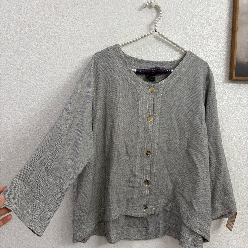 NWT DAIRI FASHION S/M Lagenlook SET Gray Button-Front Lightweight Top morocco